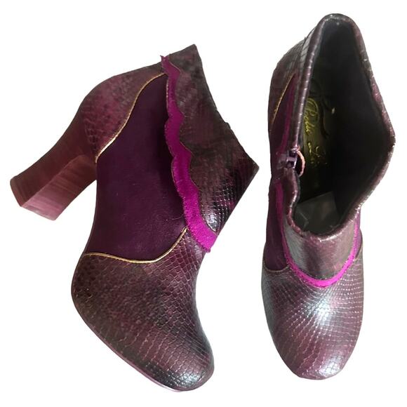 Vintage Ankle Booties Suede Leather Purple Snakeskin Boots Womens Size 6.5 - Picture 7 of 12